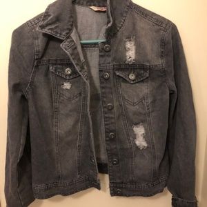 Dark Grey Distressed Denim Jacket